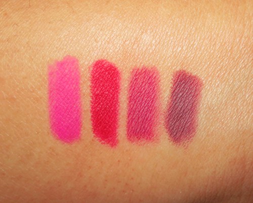 Fuschia 16C, Pomegranate Pink 19C, Matte Raspberry 10C, Matte Dark Plum 12C